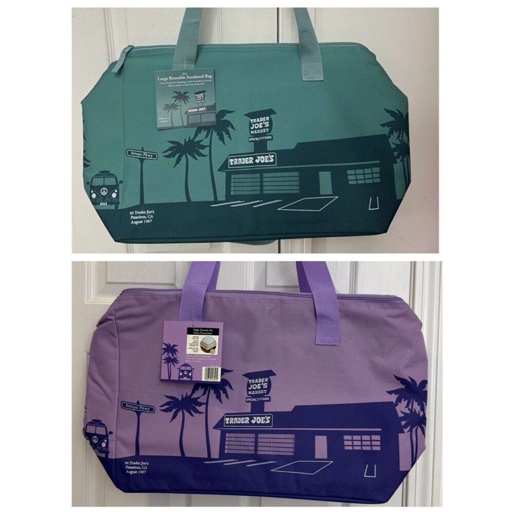 Trader Joe's Reusable Insulated Tote Bag **SET OF 2***- Teal and Lavender
